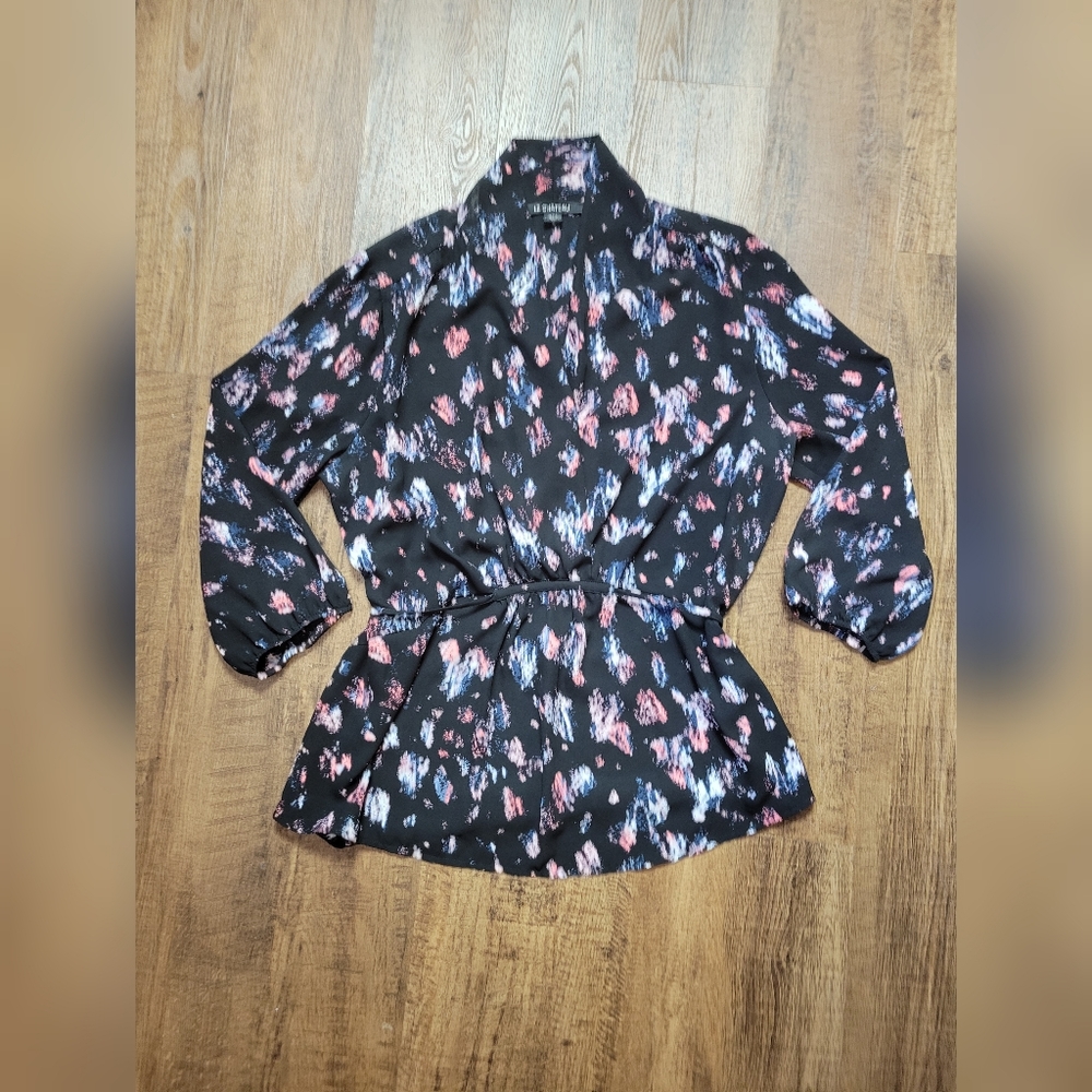 le chateau Black Floral Print Tie-Waist Blouse